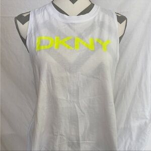 DKNY Cropped Sport Tank Neon Lettering on White NWT Size Medium